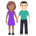 👩🏽‍🤝‍👨🏻 woman and man holding hands: medium skin tone, light skin tone display on JoyPixels